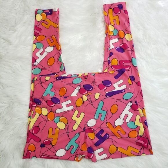 NWOT Lularoe TC Pink 4th Birthday Balloon Leggings - Picture 4 of 6
